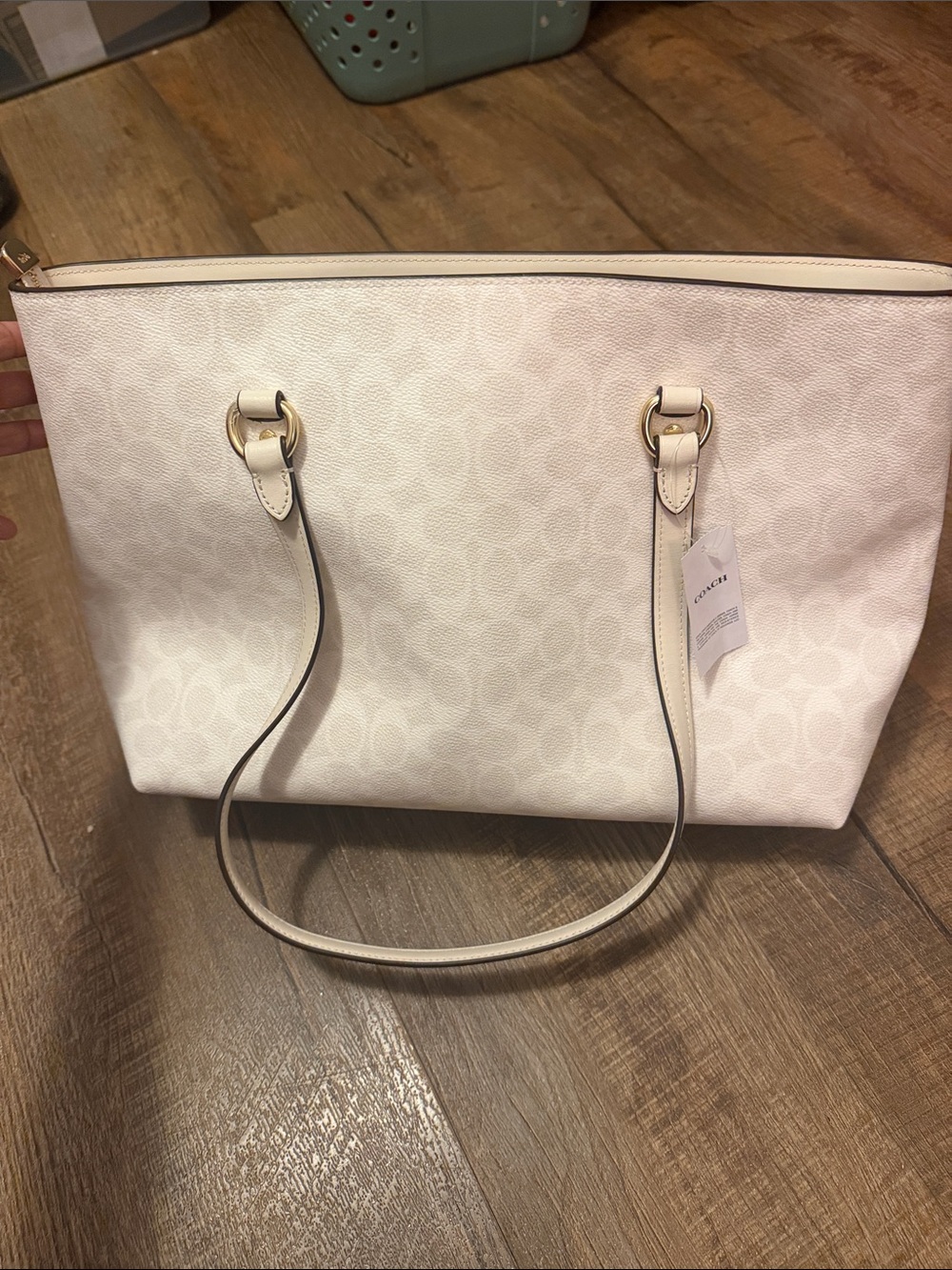 Coach White Signature Tote with Gold Hardware
